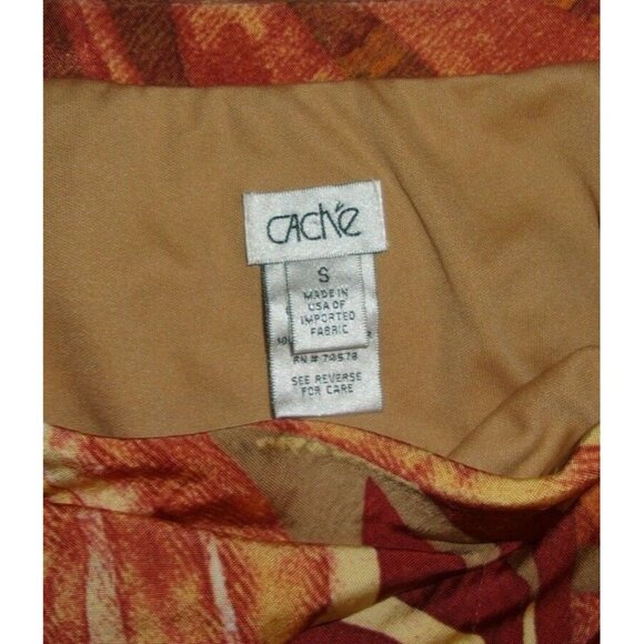 Cache Burgundy Brown Orange Yellow Elastic Waist Godet Leaf Print Skirt S - Picture 4 of 4